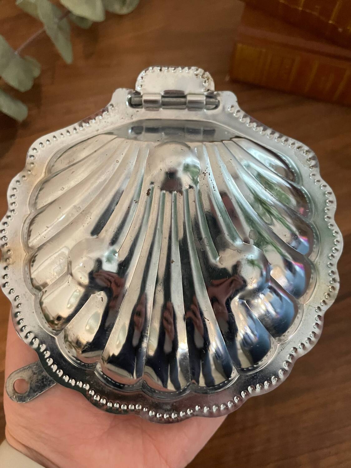 Shell butter dish and knife