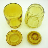 2 amber yellow glass jars - apothecary style pots - vintage 70s