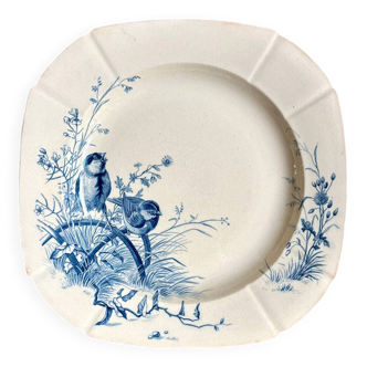 Assiette creuse Gien en terre de fer bleue, service "Oiseaux" vers 1870 n°4