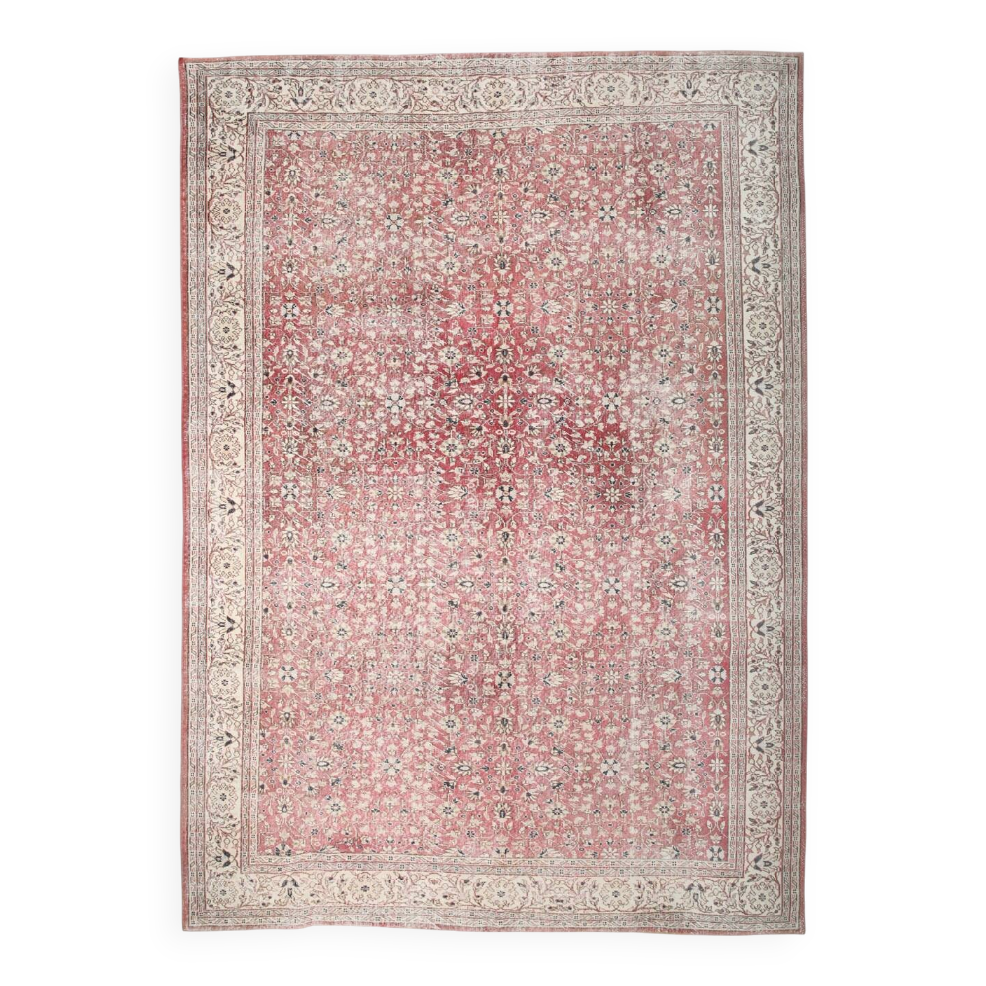 Red & Navy Blue Floral Vintage Persian Rug