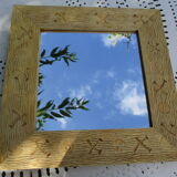 Square mirror frame carved natural wood