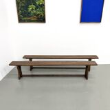 Pair of solid oak benches, winged legs, France, 1970s