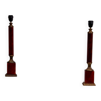 Set of French Empire style lamps made from amber bakelite and brass