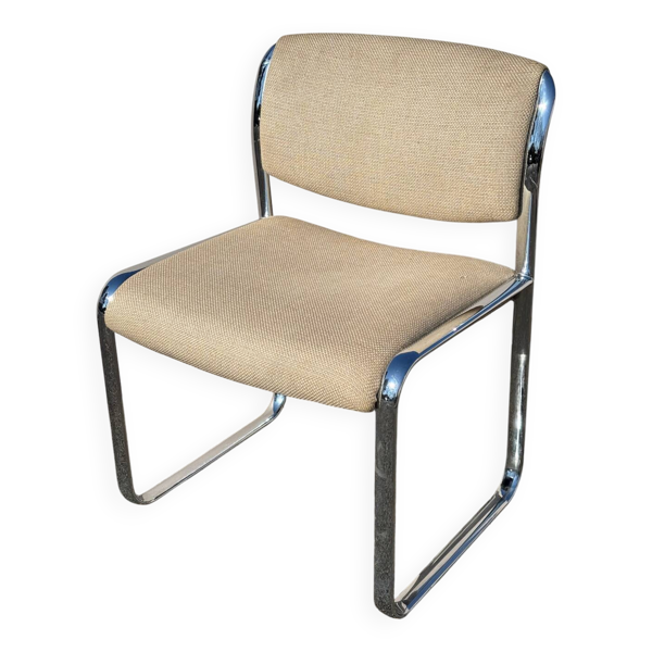 Chauffeuse traîneau vintage acier et tissu beige