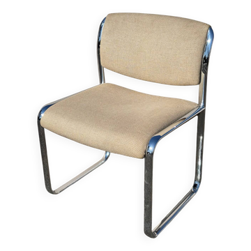 Vintage steel and beige fabric sled chair