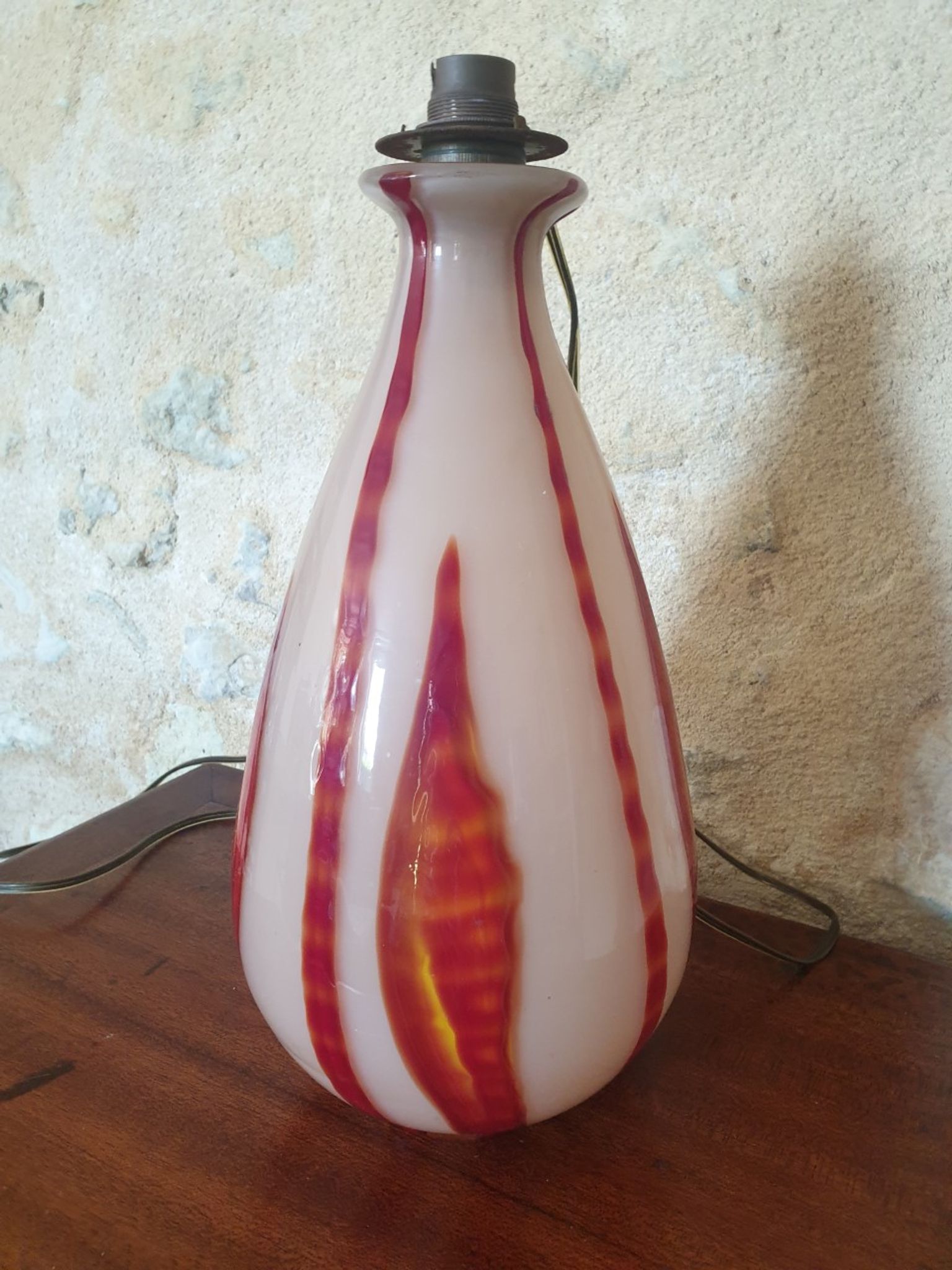 Pied de lampe ancien en verre soufflé