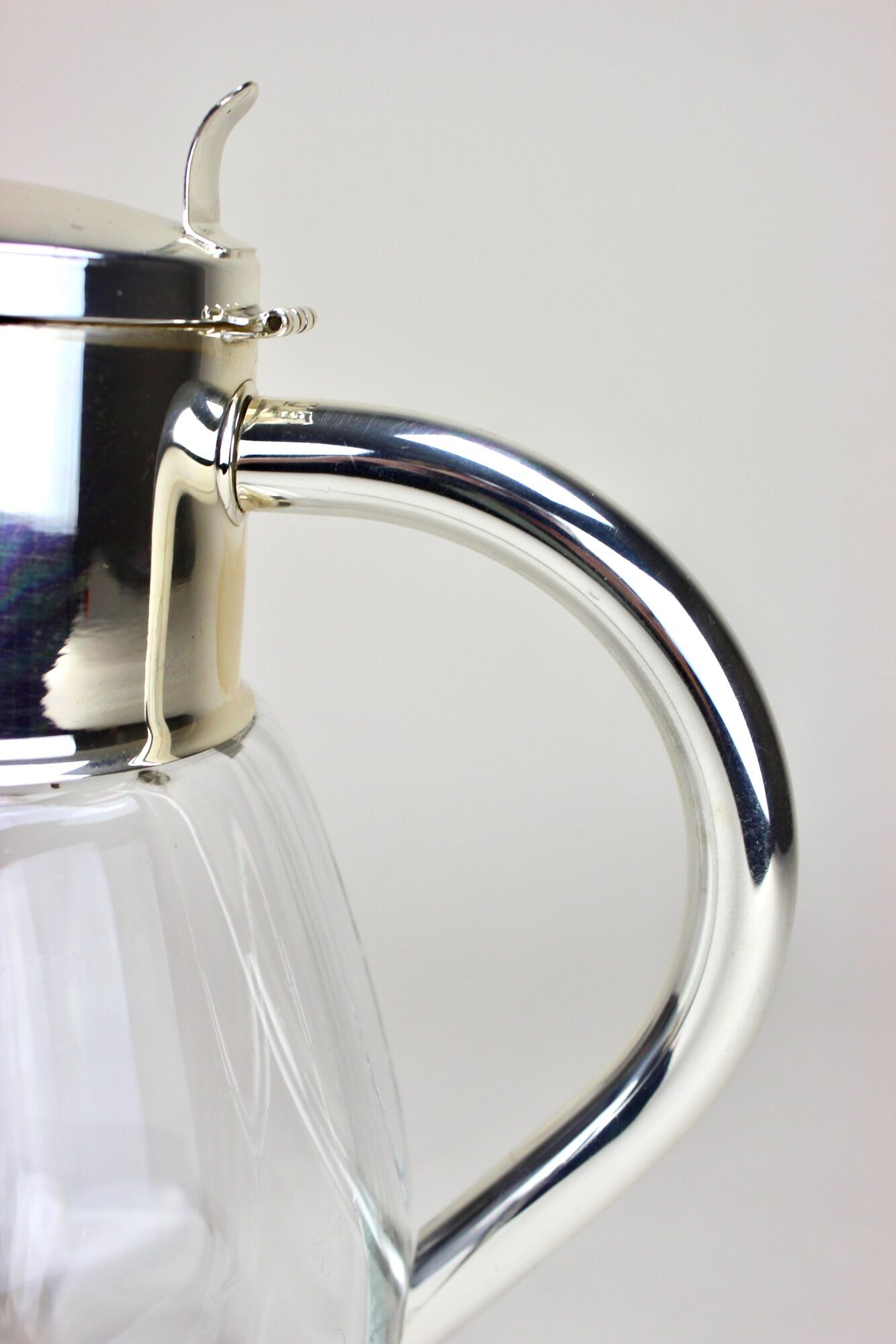 Crystal glass carafe, "kalte ente, vintage jug silver plated