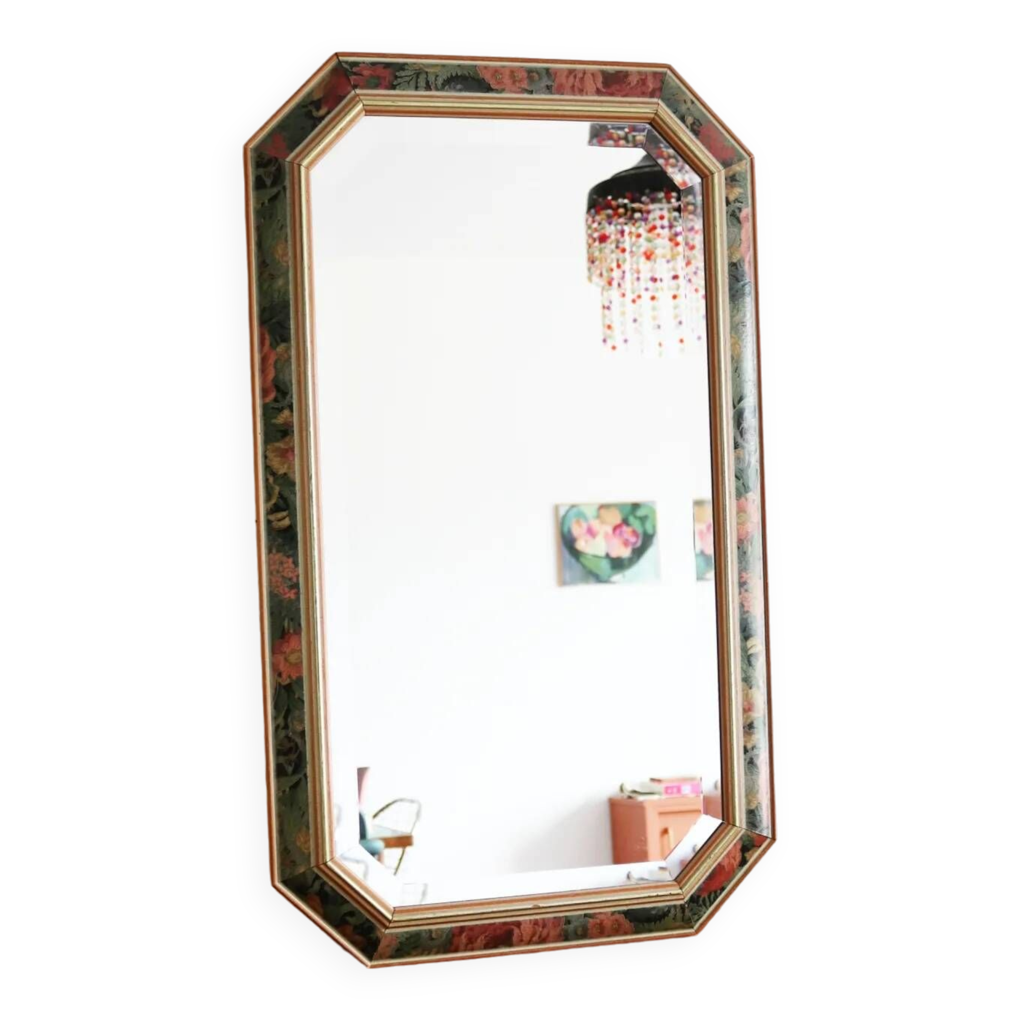 Miroir biseauté en bois peint vintage