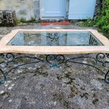 Pink marble and wrought iron coffee table