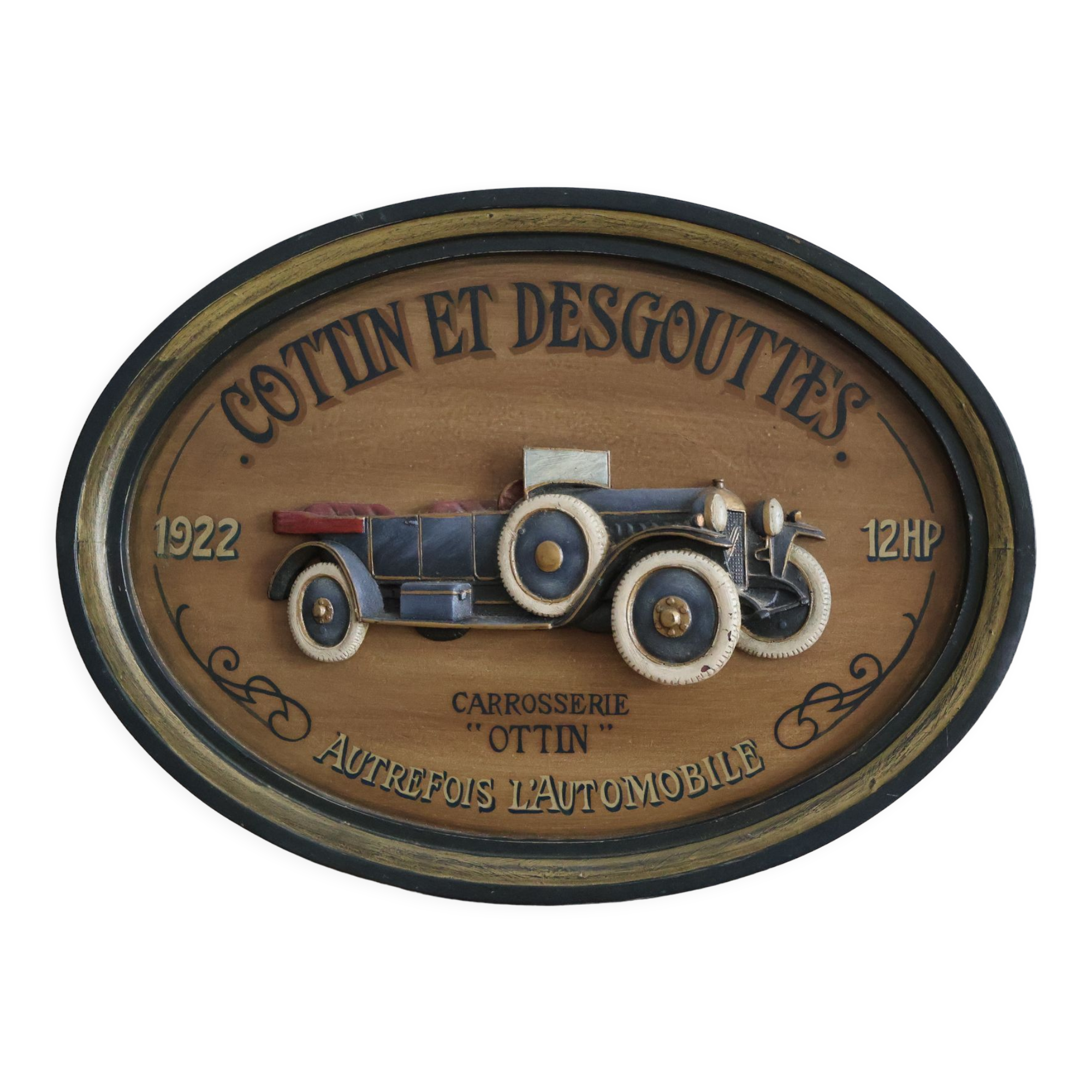 Wooden painting old car country corner 60s