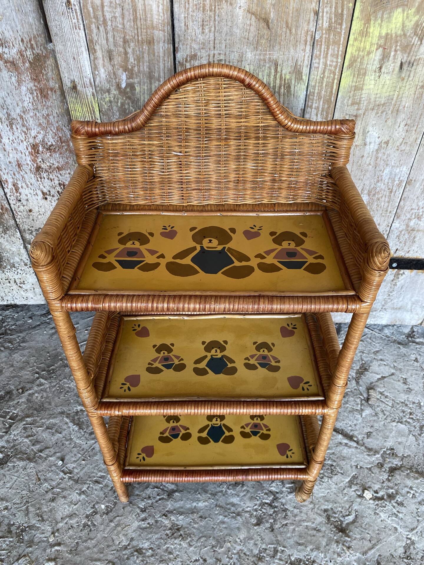 Vintage 1960s Painted Rattan Shelf with 3 Tiers