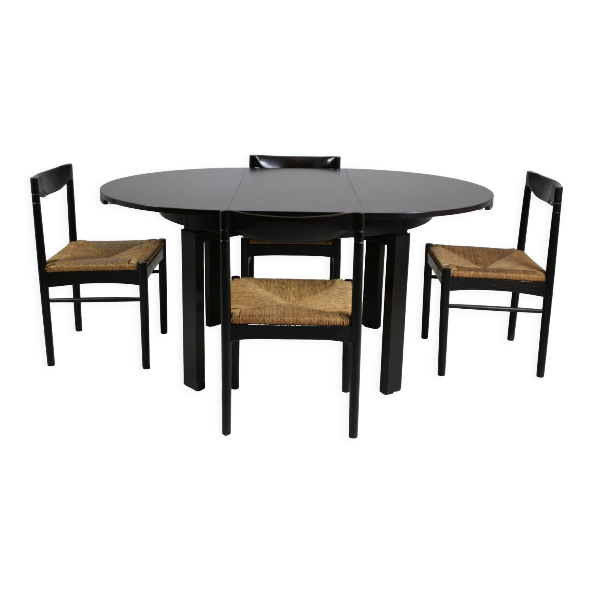 Vintage black lacquered dining set, Italy 1970s