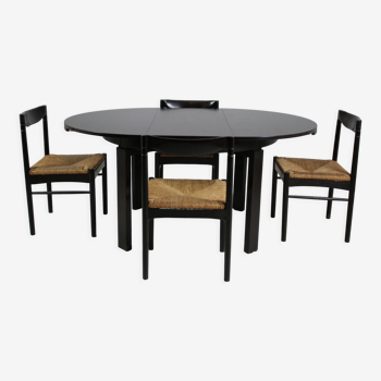 Vintage black lacquered dining set, Italy 1970s