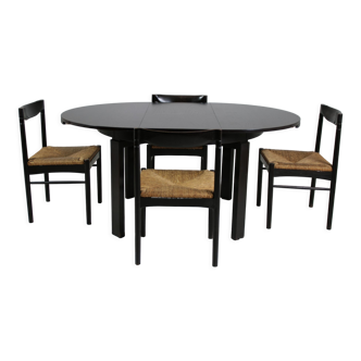 Vintage black lacquered dining set, Italy 1970s