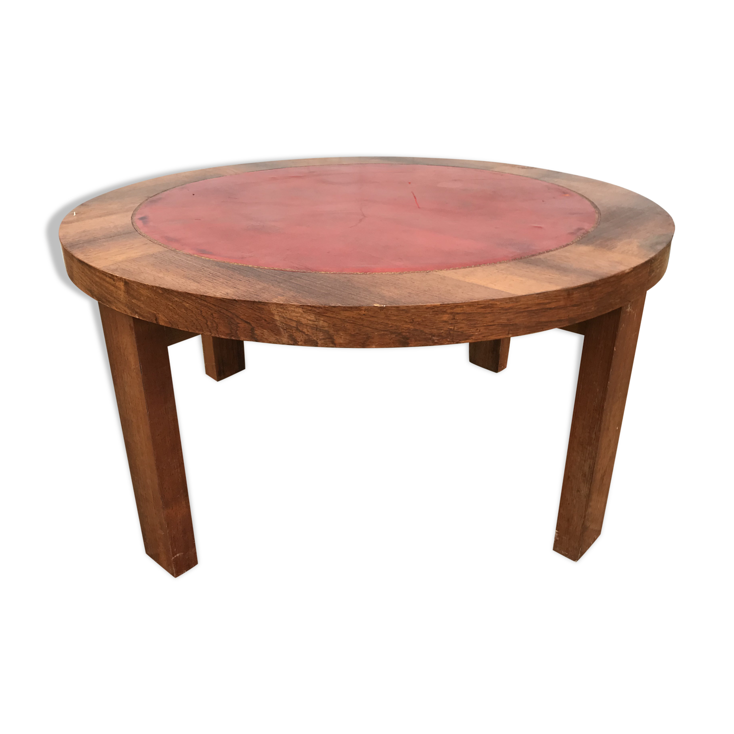 Coffee table oak and leather 1950