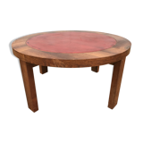 Coffee table oak and leather 1950