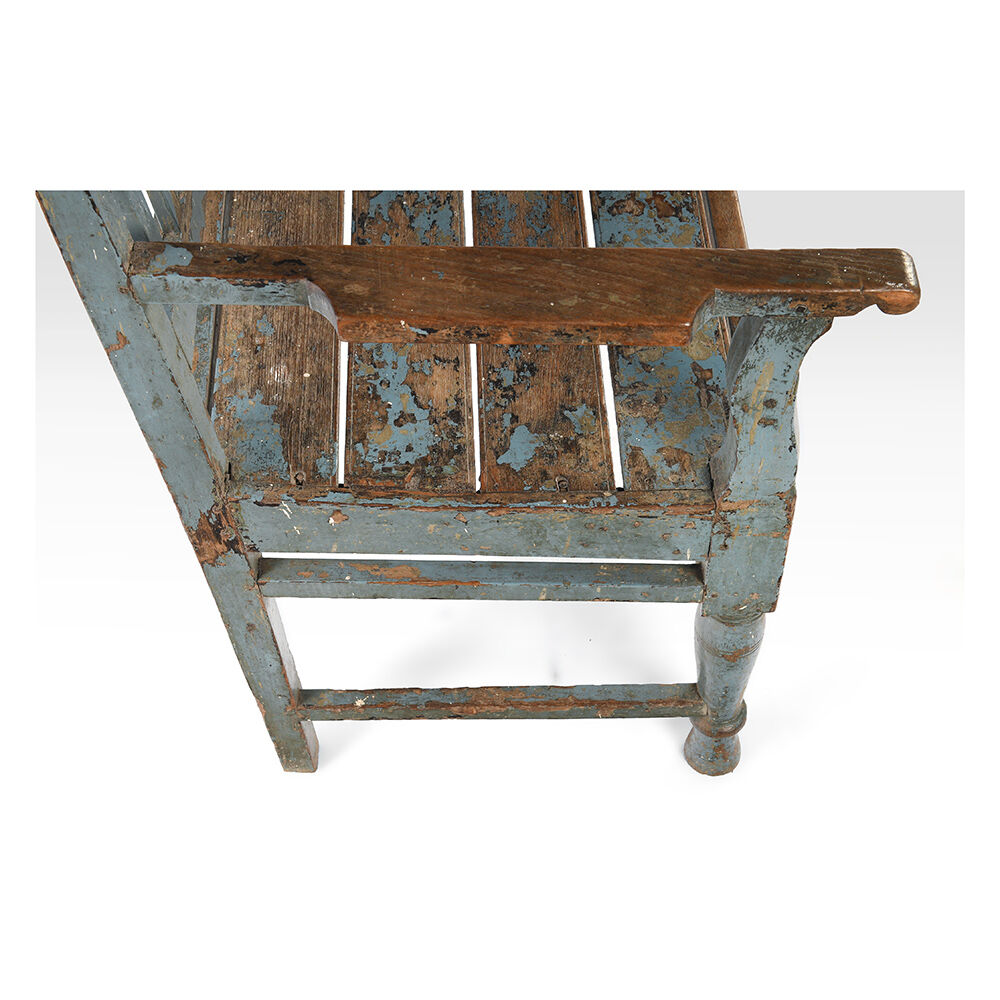 Wooden bench with blue patina