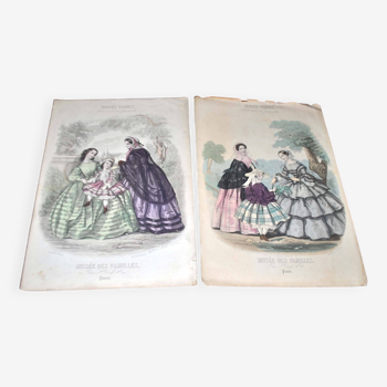 Lot de 2 gravures de mode Belle Epoque "Modes vraies - Musée des familles" XIXe siècle