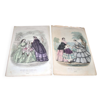 Lot of 2 Belle Epoque fashion engravings "Modes true - Musée des famille" 19th century