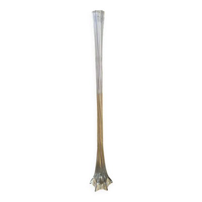 Vase soliflore ancien verre, lignes bleues verticales 80cm