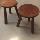 Set of 2 solid wood tripod stools