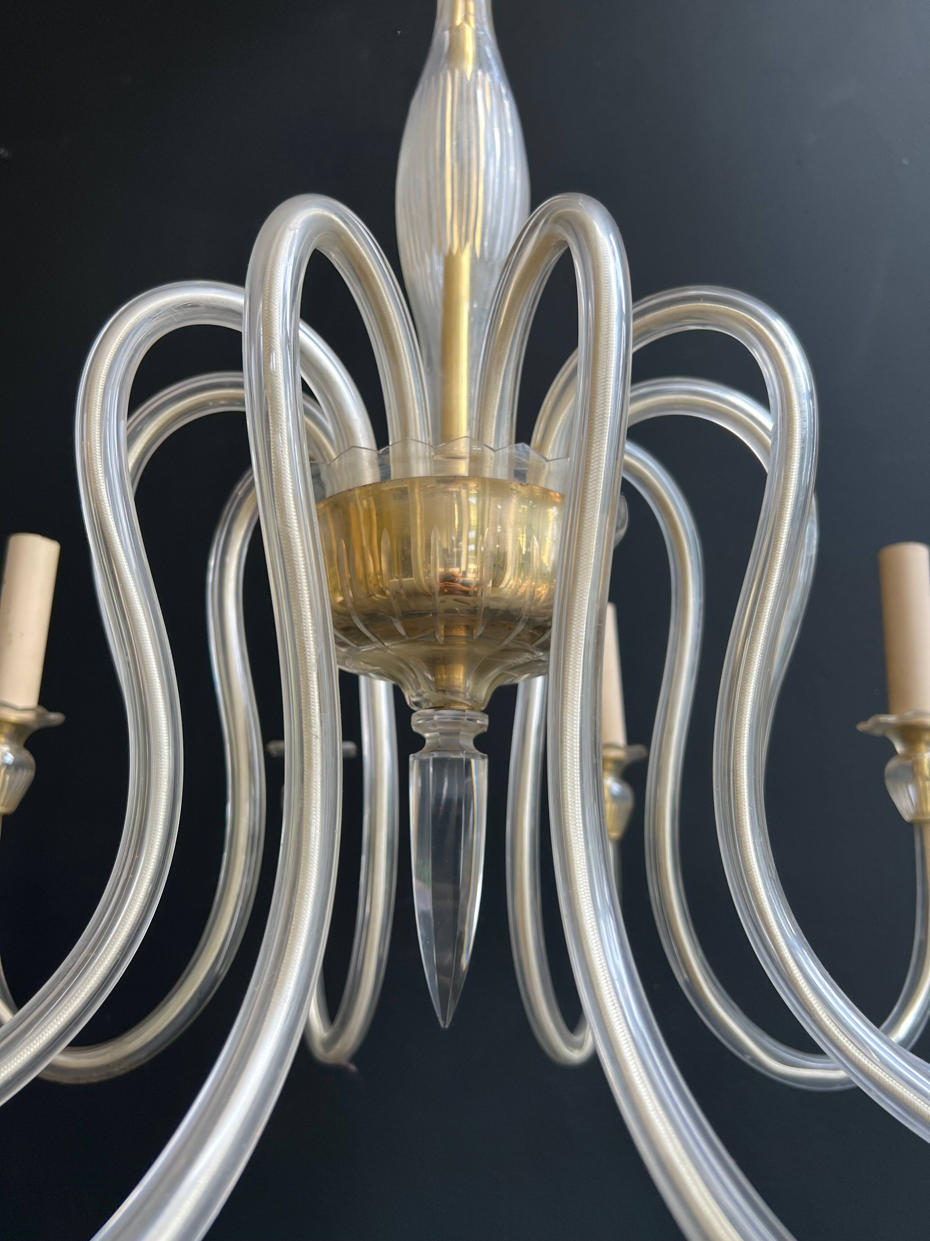Lustre en cristal de Murano à 10 bras de lumière, travail italien, vers 1970