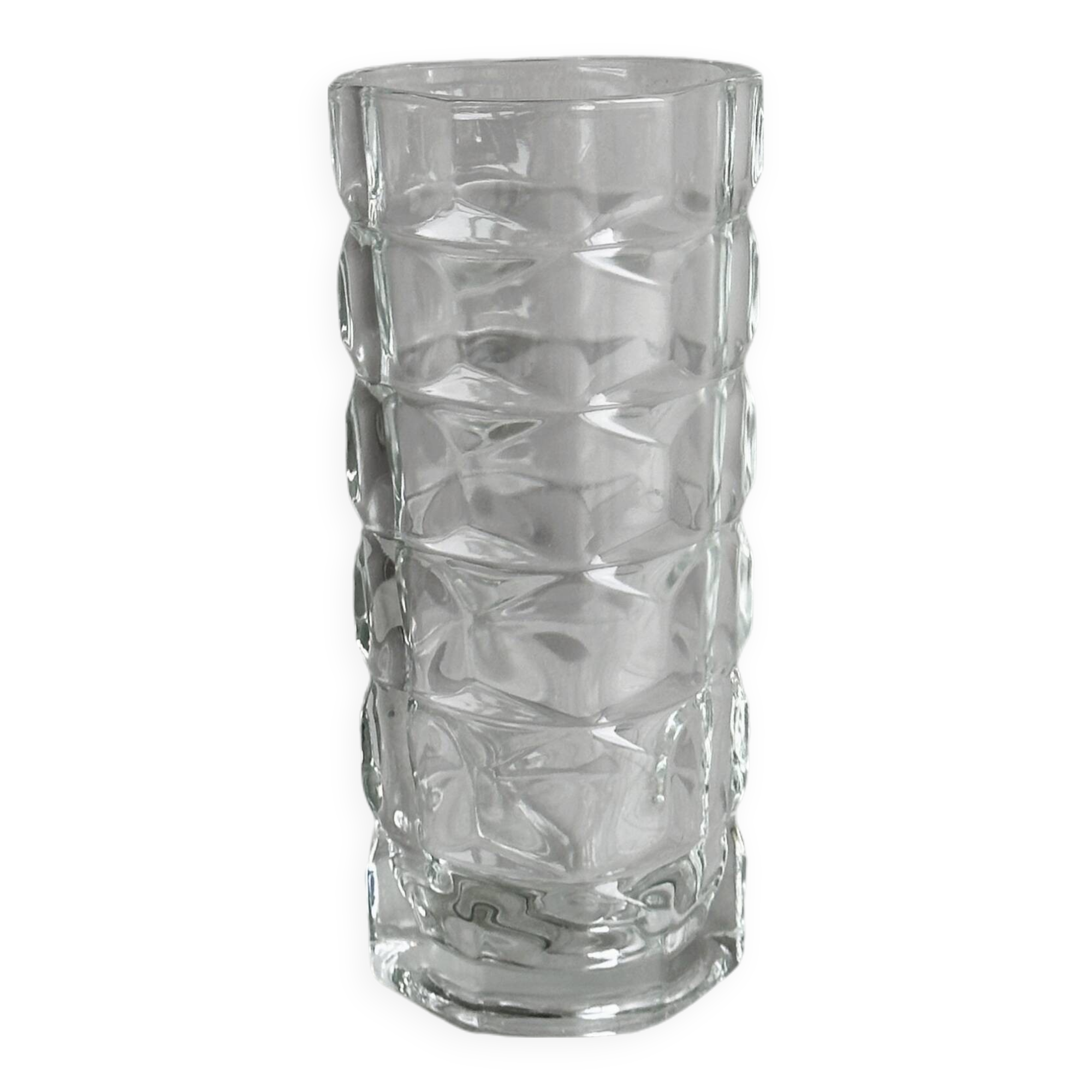 Small thick glass vase, triangular design