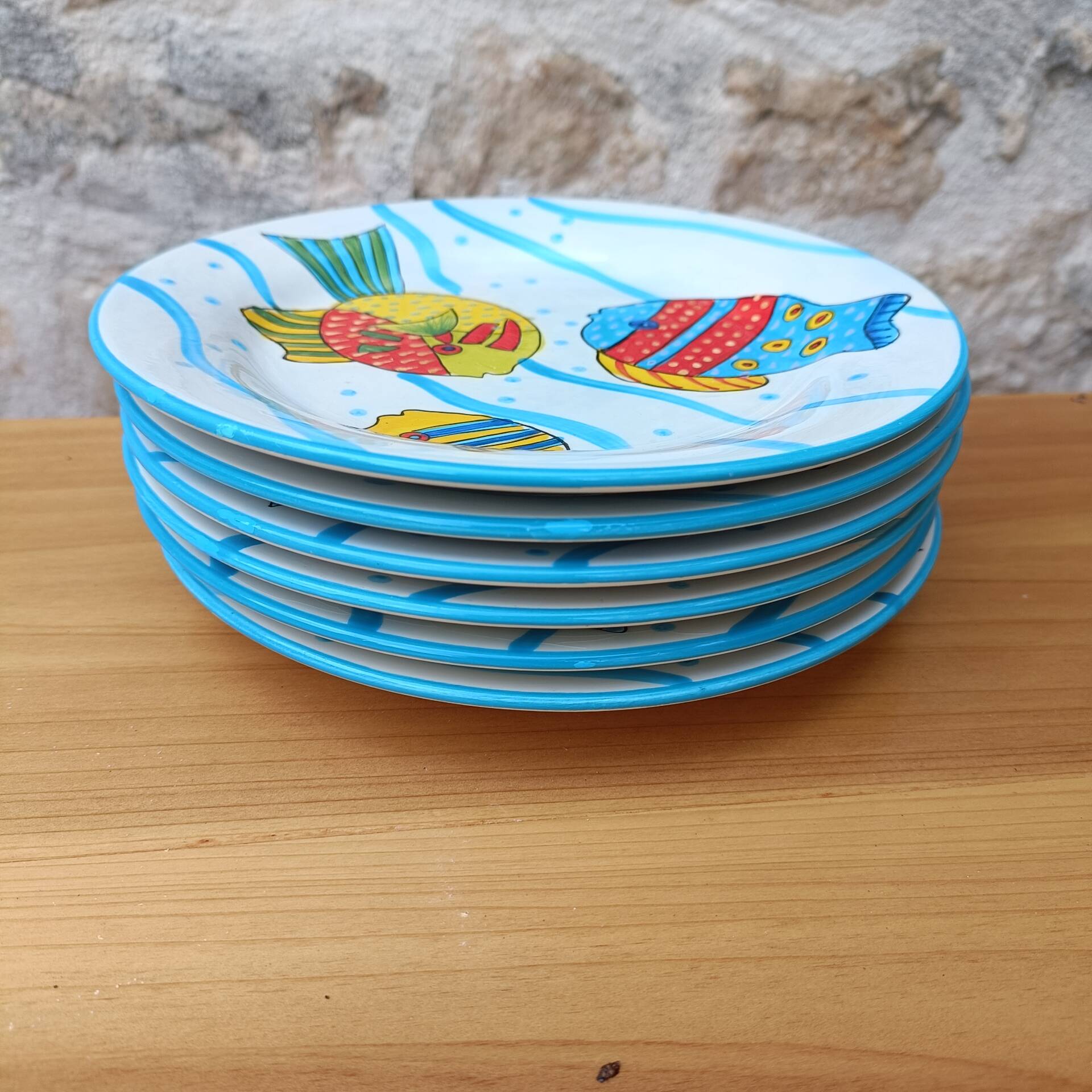 Dessert plates with a sea, beach theme.