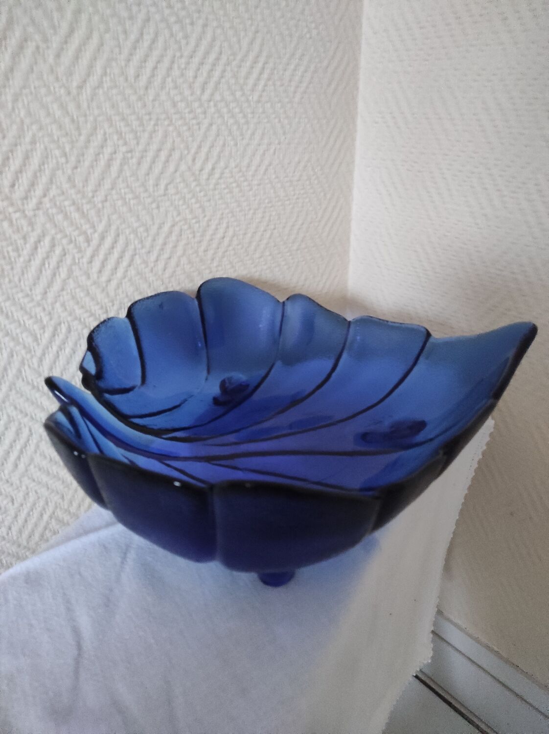 Blue glass fruit bowl