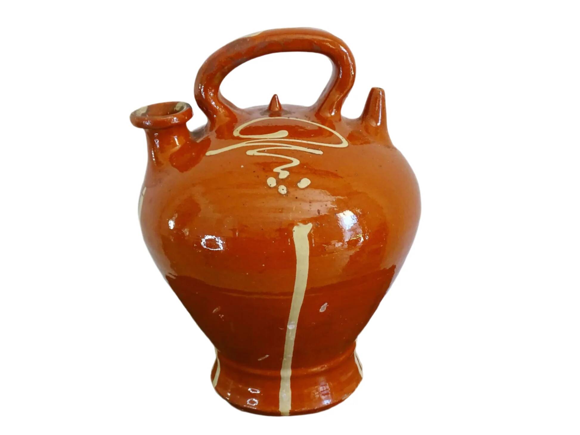 Français cruche ou gargoulette en poterie antique à glaçure rouge