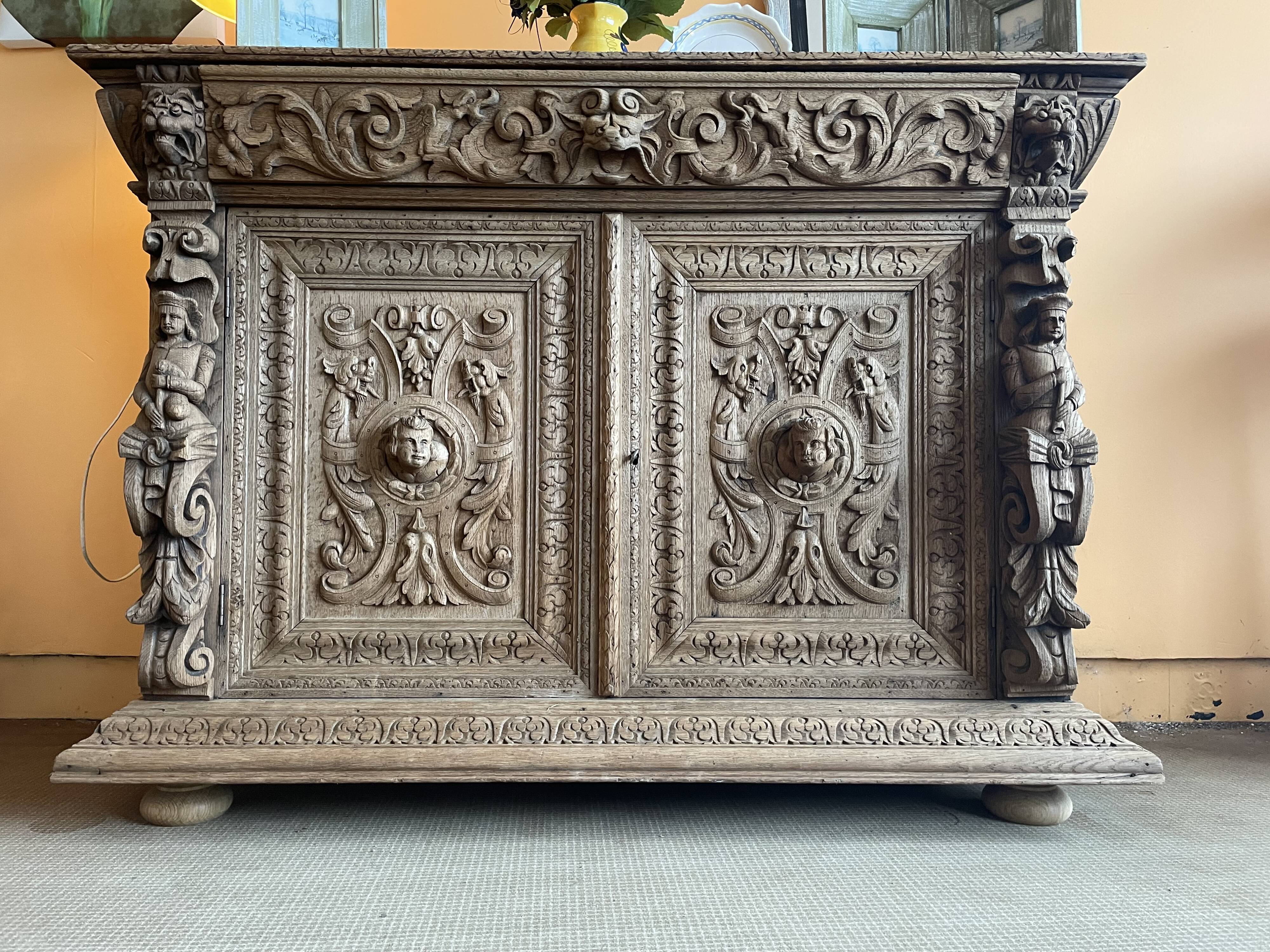 Carved wooden sideboard