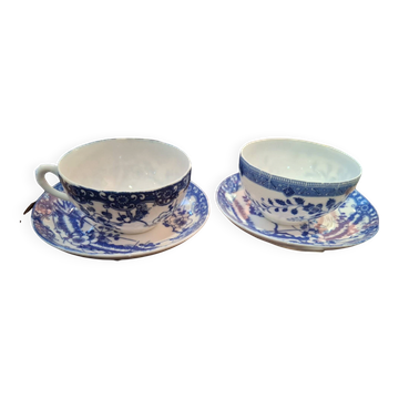 Two antique blue and white porcelain cups and saucers – decoration