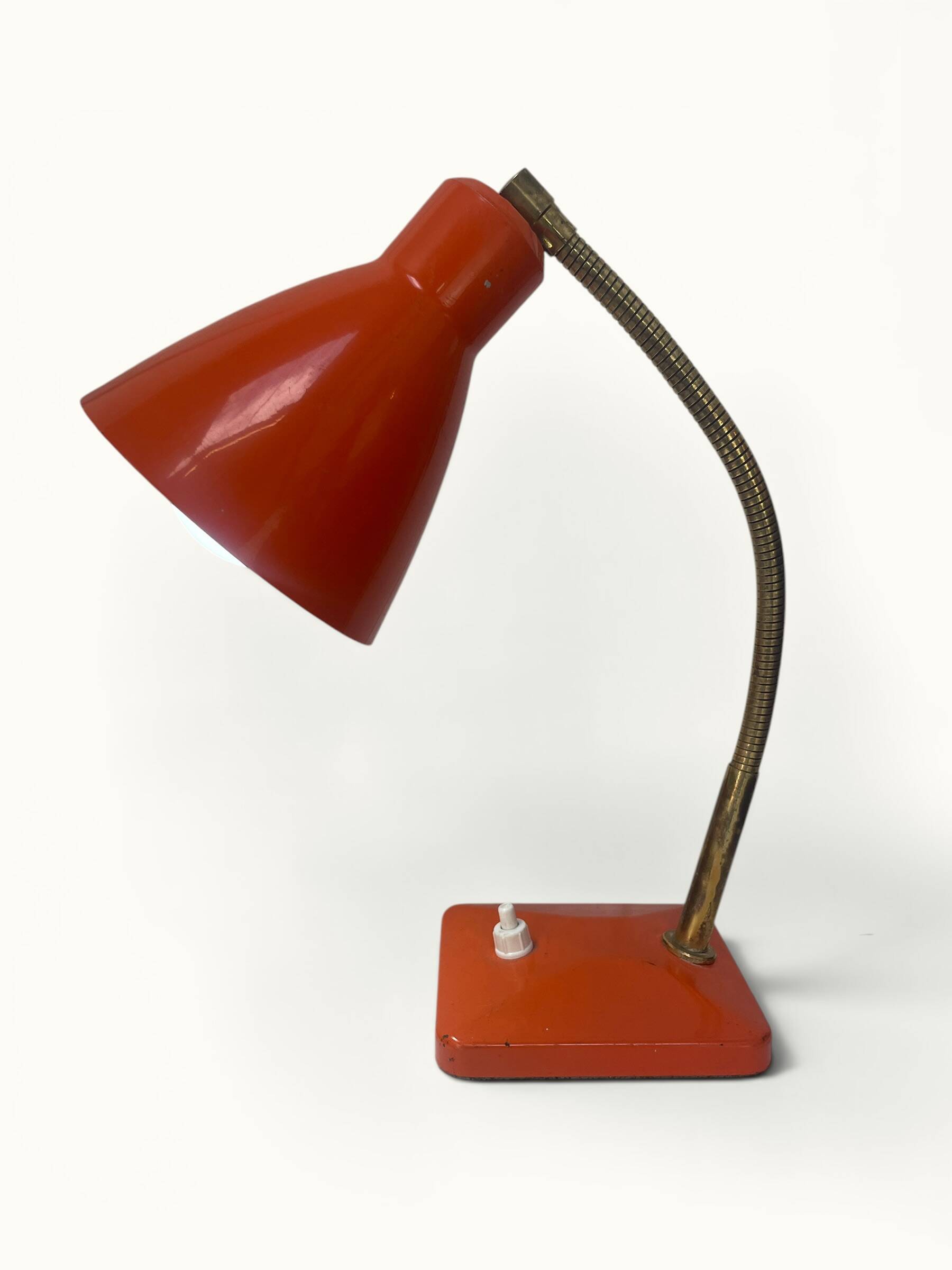 Orange gooseneck desk lamp — Aluminor, Nice, France — circa 60-70