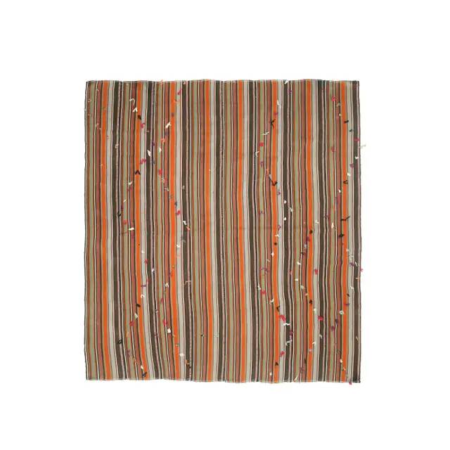 Vintage Turkish Hand-Knotted Wool Cotton Orange Kilim Rug 252x280