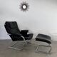 Old armchair and ottoman black leather tubular chrome bauhaus design from the 70s