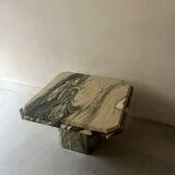 Octagonal coffee table in Italian beige/green veined marble, design 1970