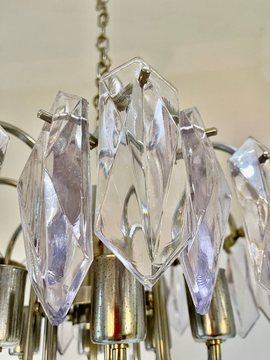 Kinkeldey chandelier with iridescent glass and chrome structure, Austria 1970s