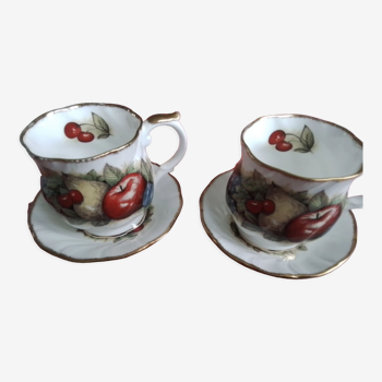 2 English cups with saucers