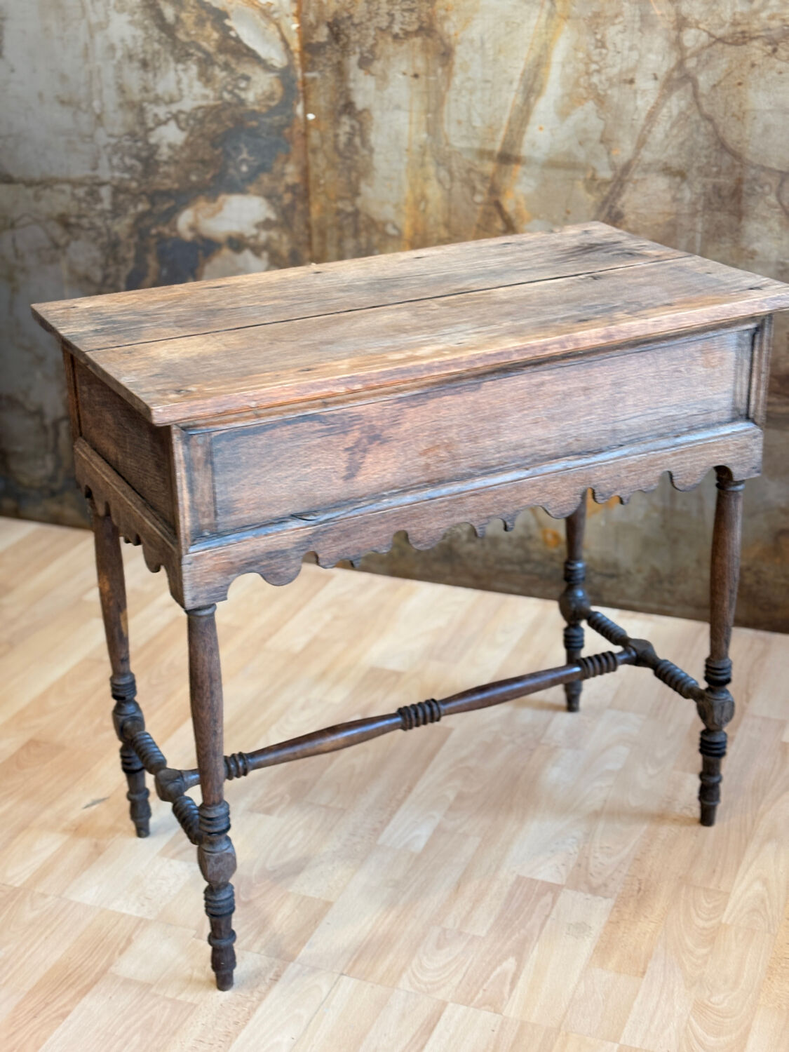 Raw wood console with drawers