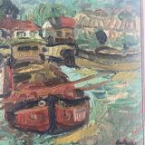 Barges in a signed canal