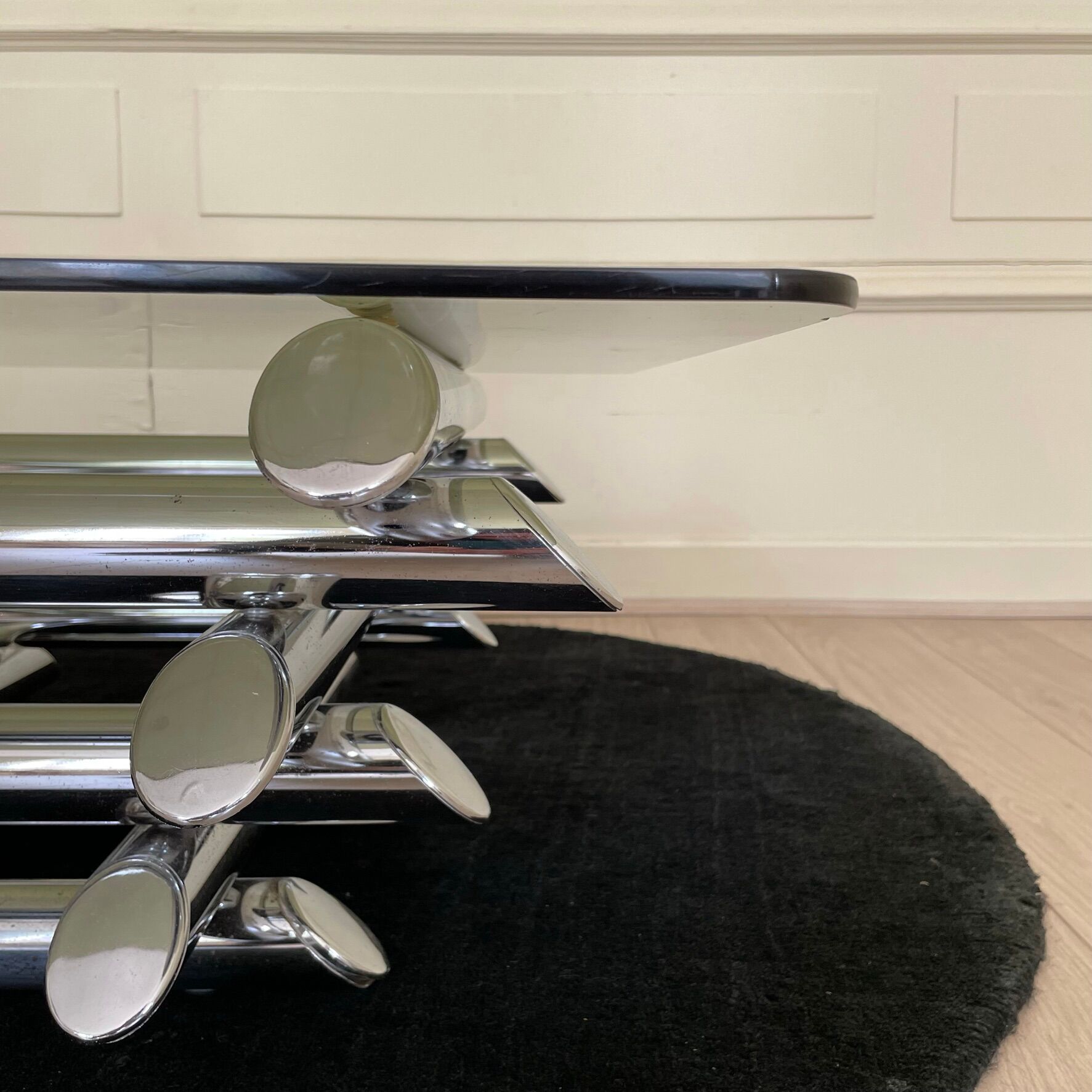 Tubular coffee table, glass and steel, Italy 1970