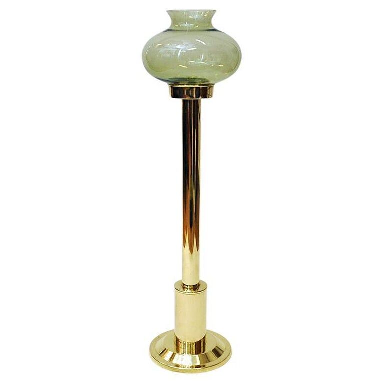 Norwegian Tall Odel Brass Candleholder with green shade 1960s