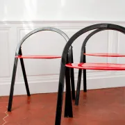 Vintage Clio chairs by Giorgio Cattelan for Cidue, black metal and wood.
