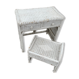 Coiffeuse et tabouret rotin