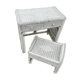 Coiffeuse et tabouret rotin