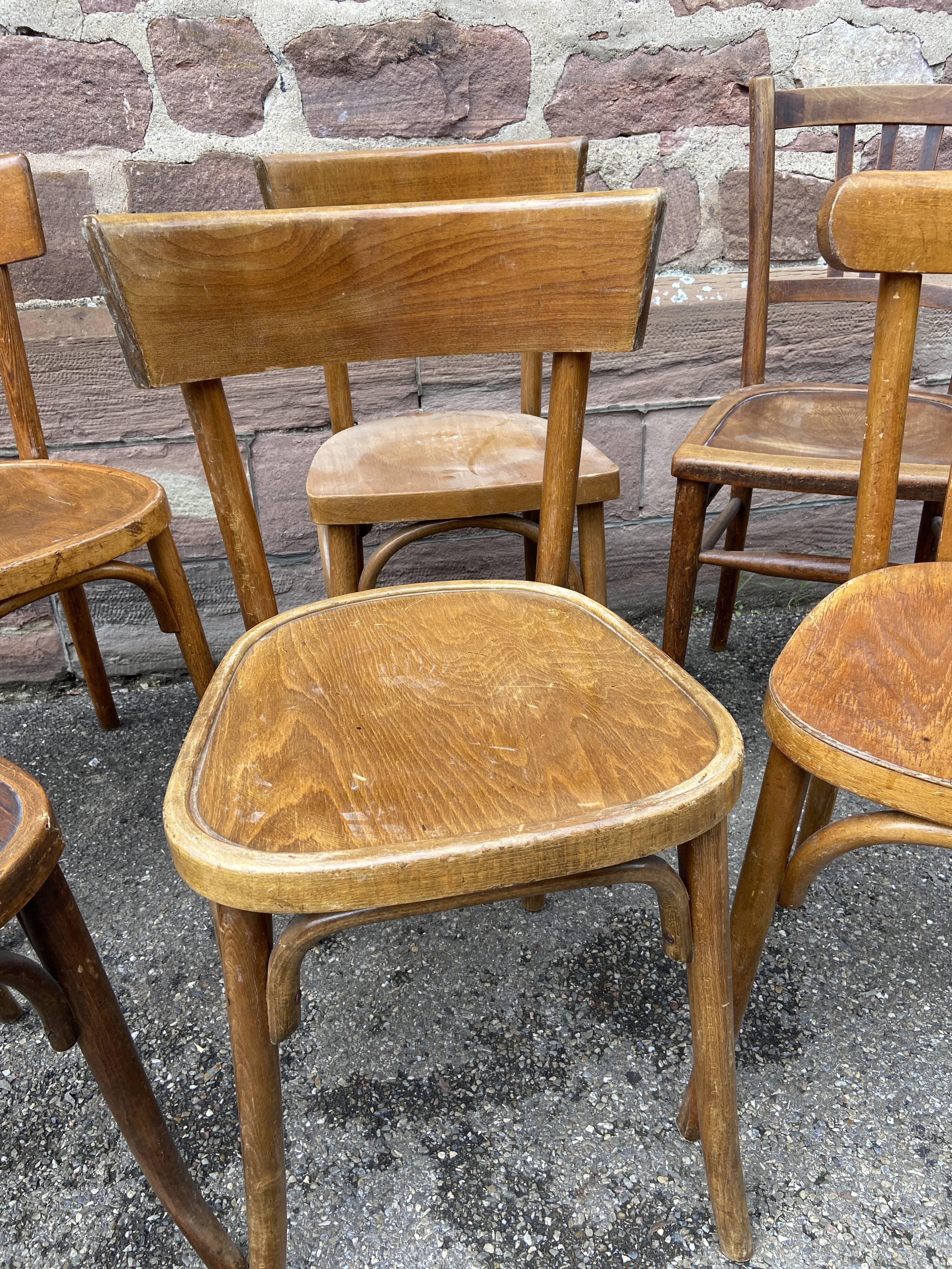 lot 6 Mismatched bistro chairs curved wood Brasserie