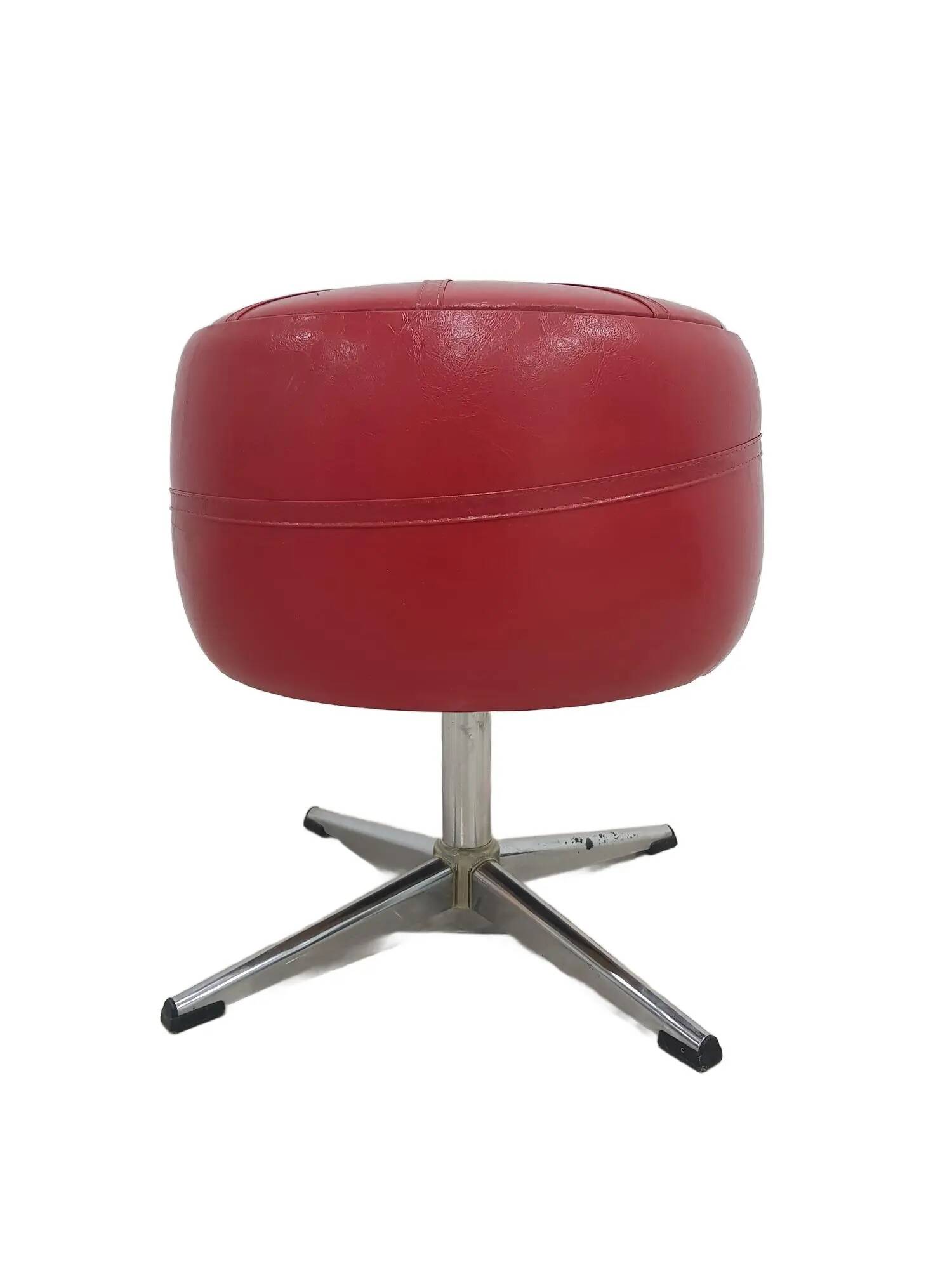 Pouf with storage function, red vinyl, chrome, Germany, 1960s
