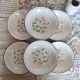 6 vintage porcelain Moulin des Loups soup plates with lilac floral pattern
