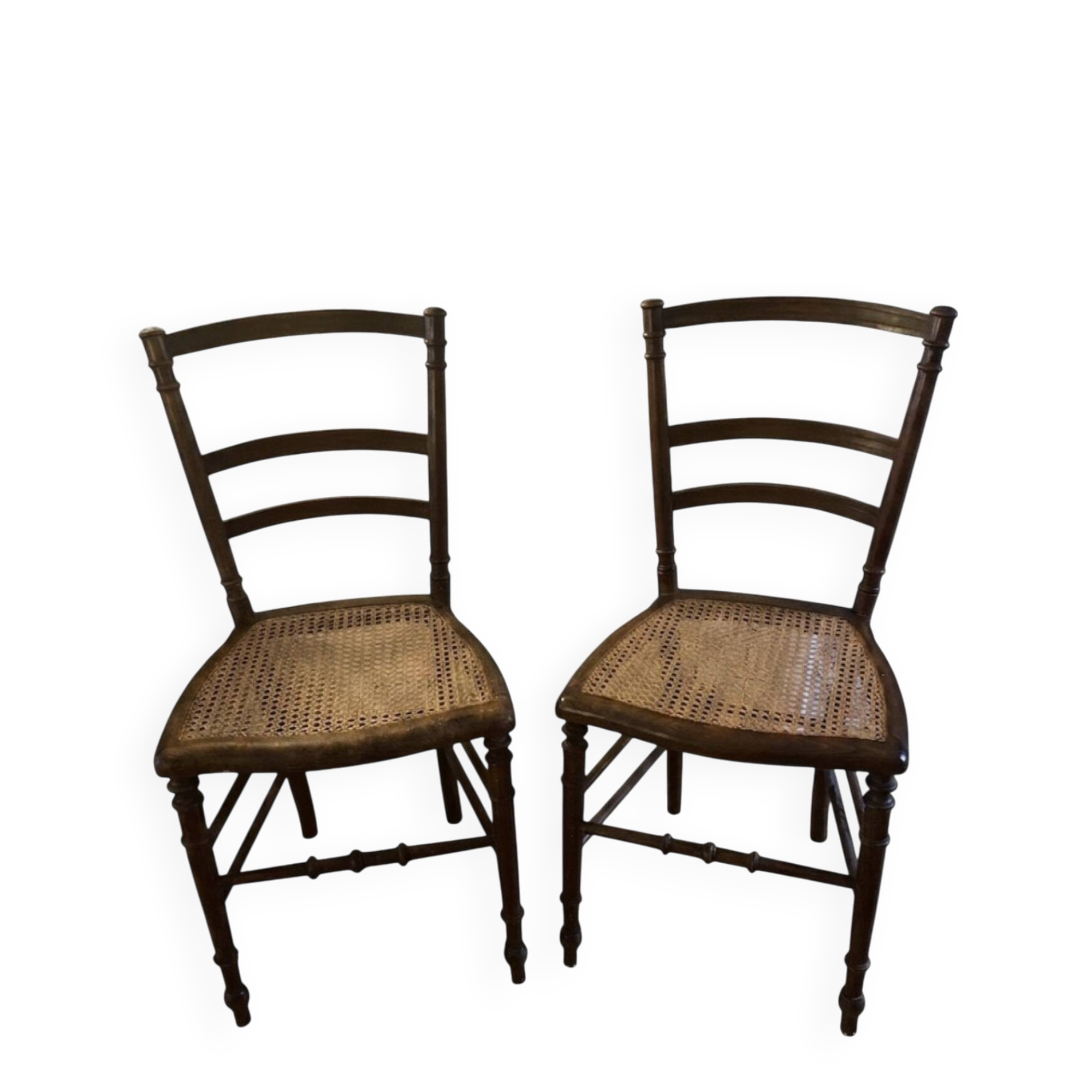 2 chaises d'appoint Napoléon III en noyer et cannage parfait –