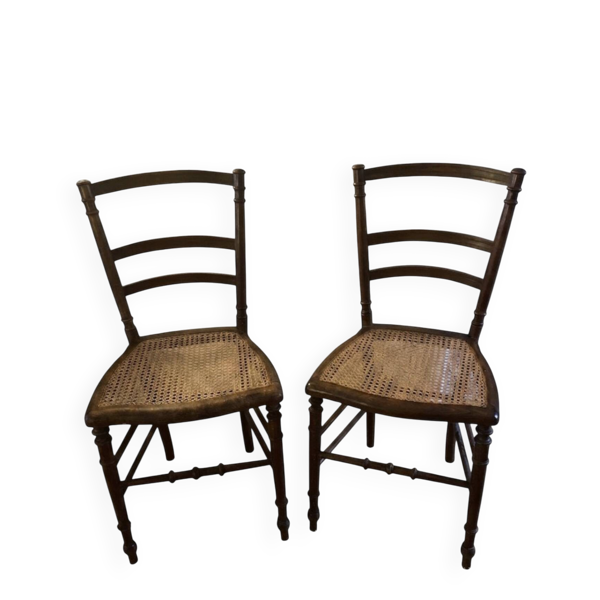 2 chaises d'appoint Napoléon III en noyer et cannage parfait –